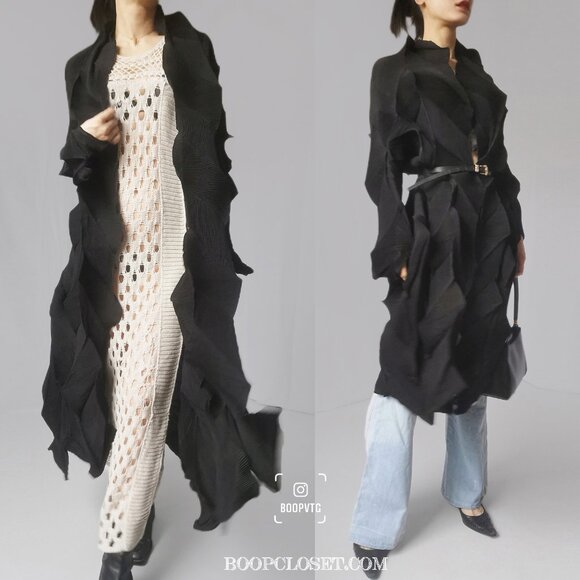 Issey Miyake pleats please black deconstructed duster robe trench coat - Picture 1 of 10
